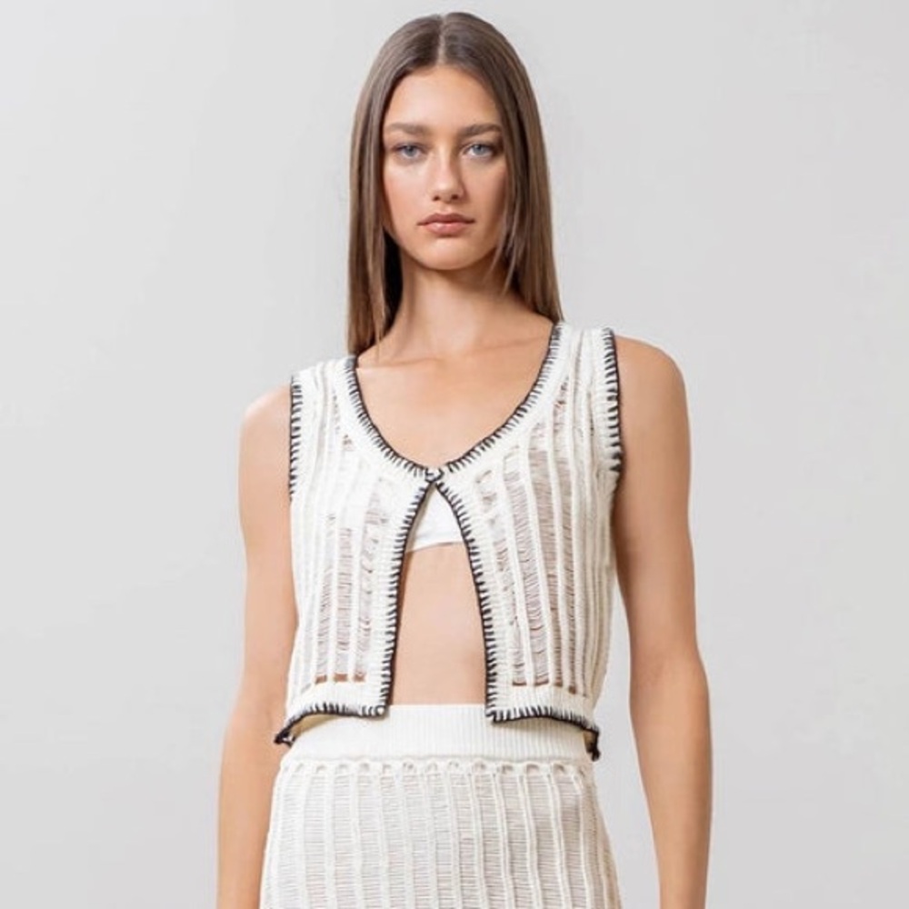 Moon River crochet ladder knit top/sweater vest, 100% cotton